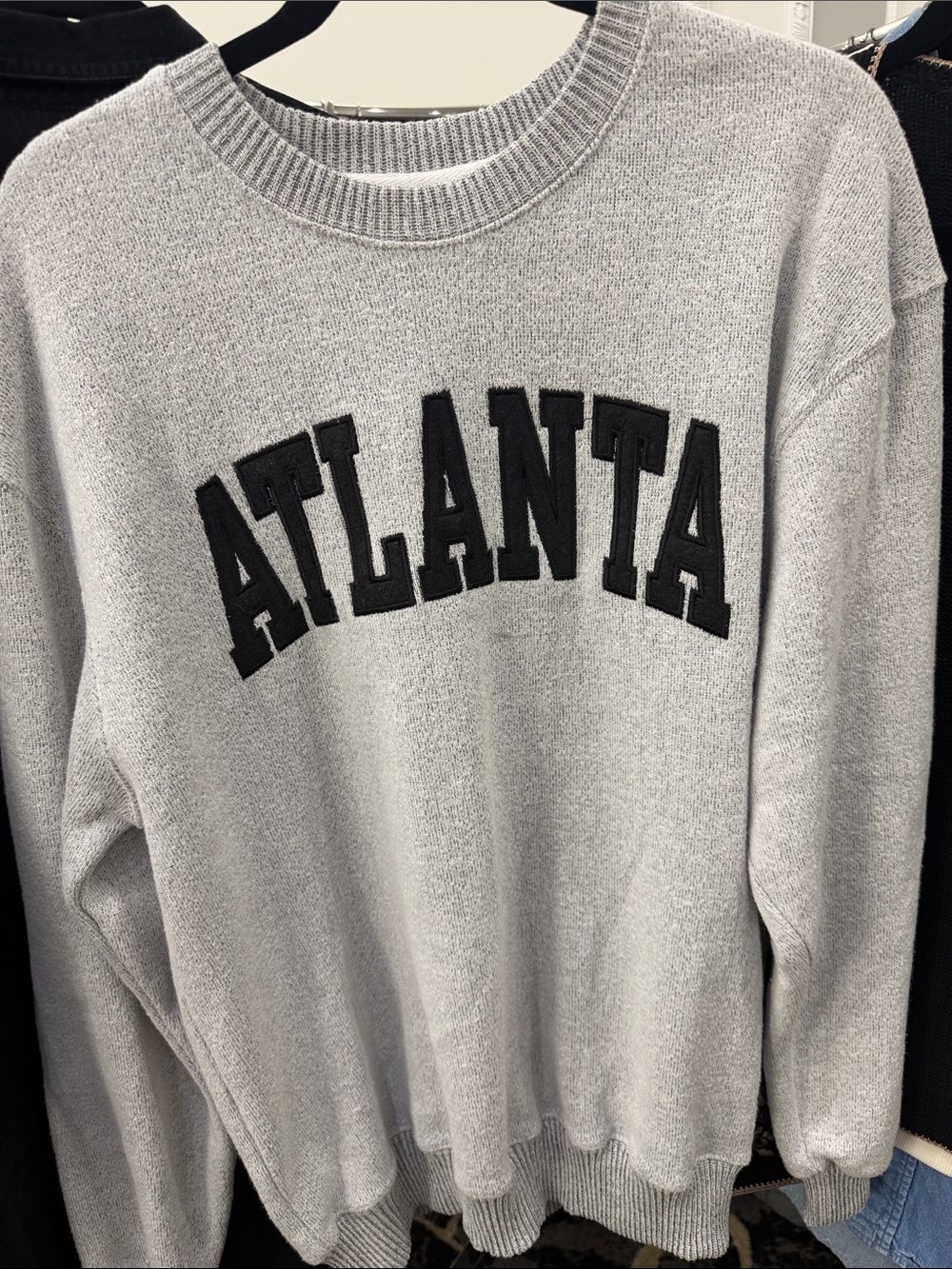 Men's Crewneck Sweatshirt with ATLANTA Applique - Light Gray/Black